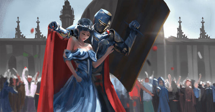 Метафора к юридической безопасности. Рыцарь защищает девушку.